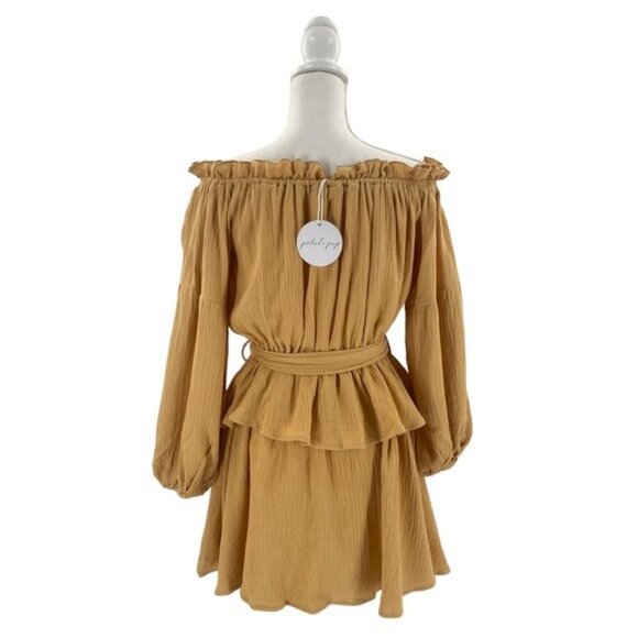 Petal & Pup NEW Callie Off the Shoulder Gauzy Ruffle Mini Dress Yellow Size L - Picture 7 of 11